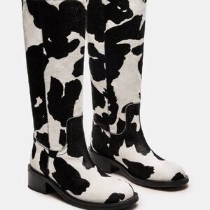 Steve Madden Riggs Womens Boots Cow Print Leather Real Fur